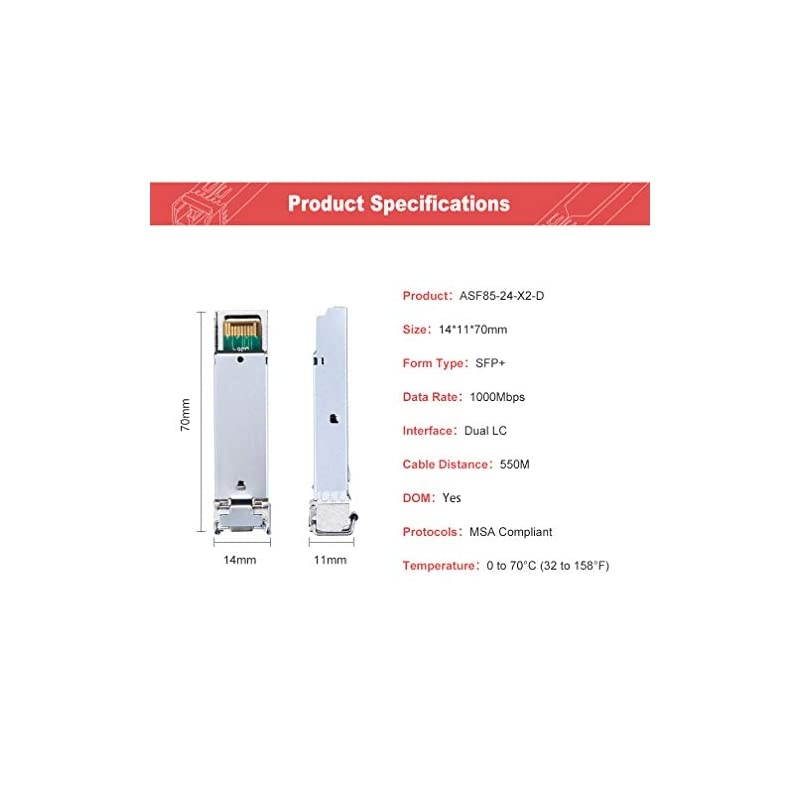 SFP MultiMode 1000BaseSX Transceiver Module for Cisco GLCSXMMD Cisco Meraki Ubiquiti Netgear DLink Supermicro Mikrotik MMF 850nm 550Meter LC DDM