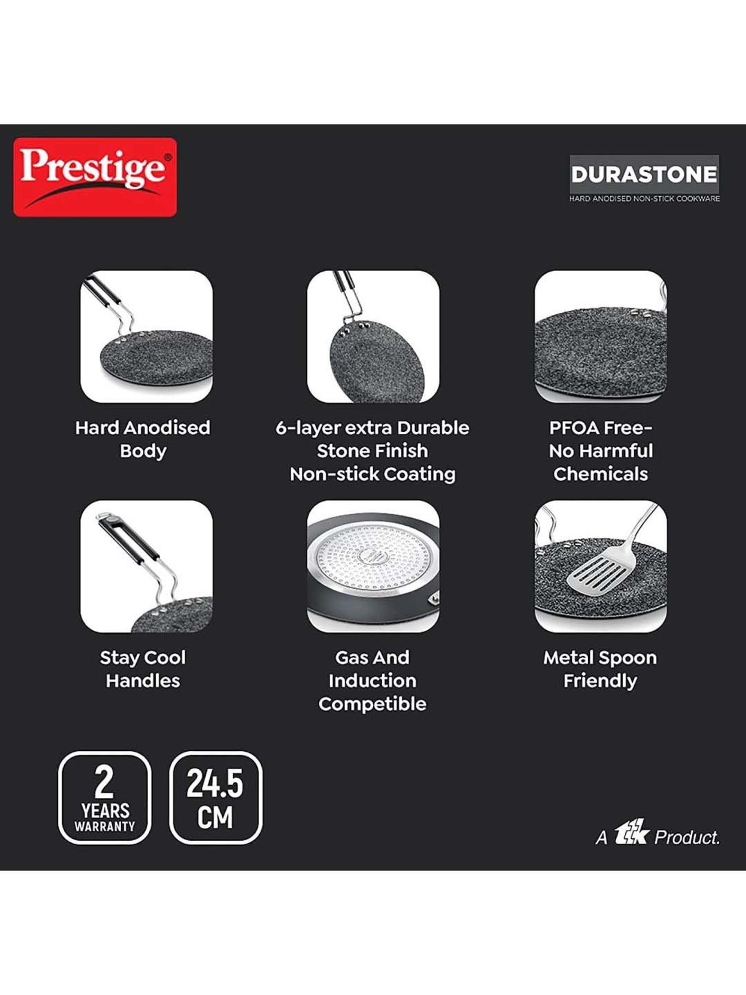 Nirlon Pure Grade Virgin Aluminium Non-stick Induction Base Flat Tawa - 26 cm Diameter