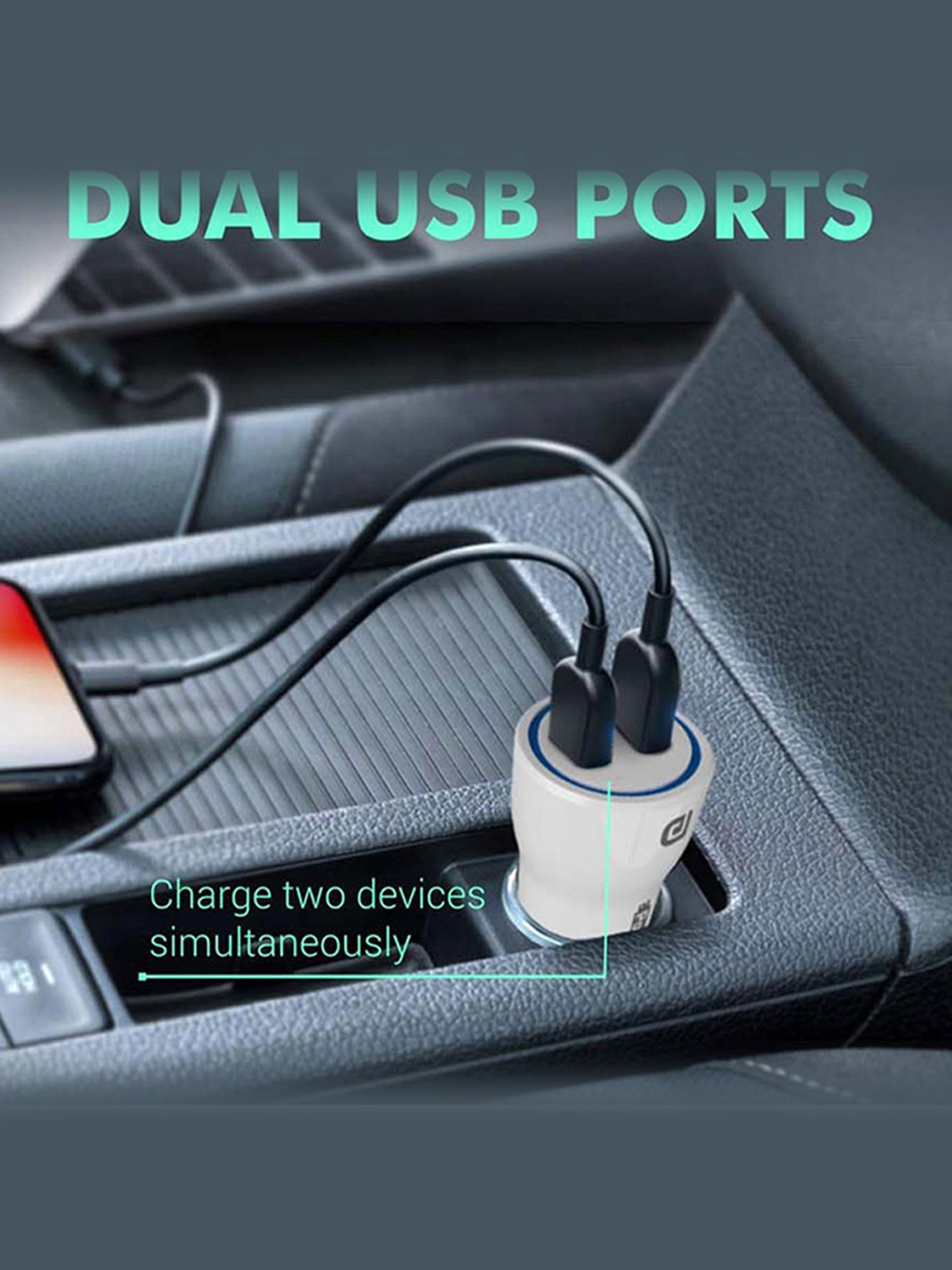Portronics Car Power 2D POR-1269 2.4A Car Charger with Dual USB Ports (White)