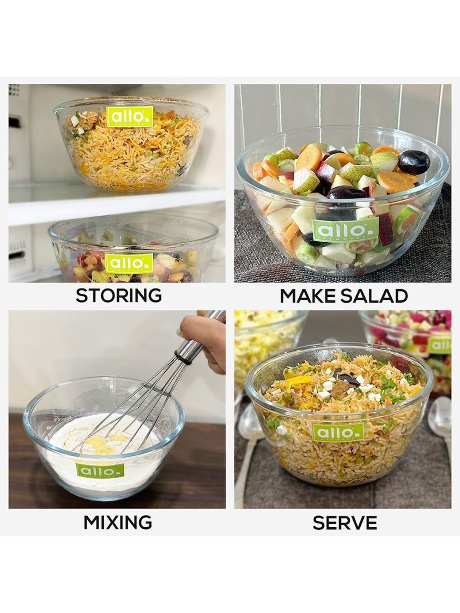 Borosilicate Glass Mixing & Serving Bowls, Oven & Microwave, Dishwasher and Freezer Safe Bowls