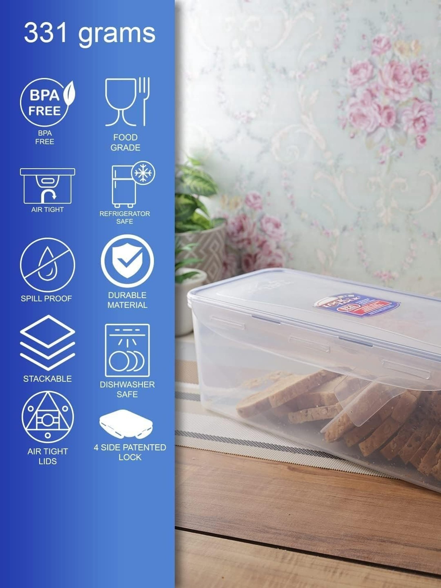 Lock & Lock Transparent Plastic Rectangular Bread Box with Divider