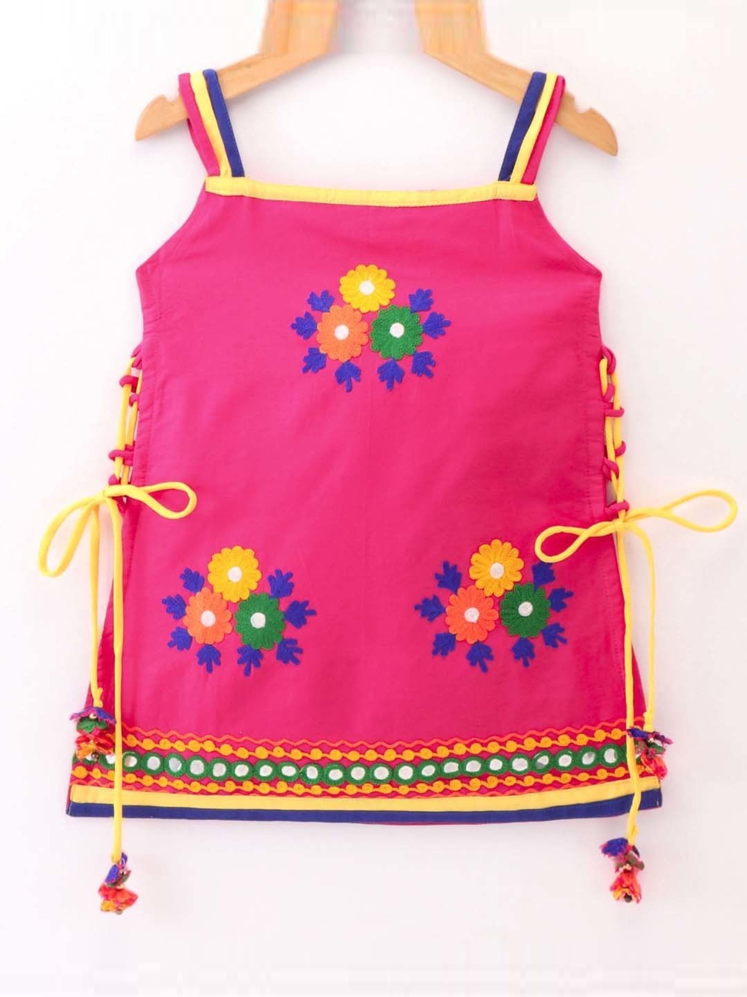 TWISHA Kids Pink & Yellow Embroidered Top Set