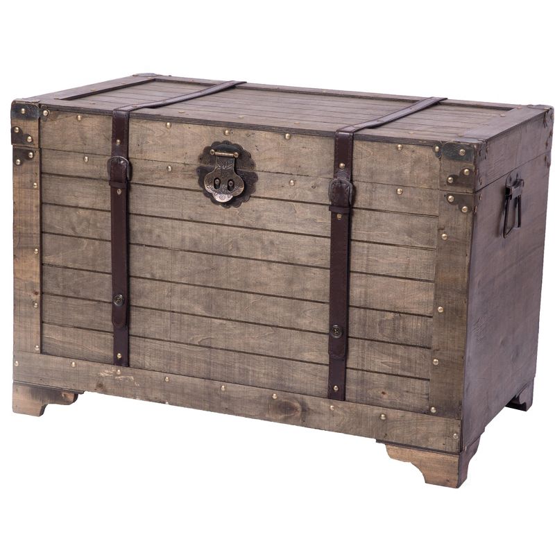  Vintiquewise Old Fashioned Large Natural Wood Storage Trunk and Coffee Table