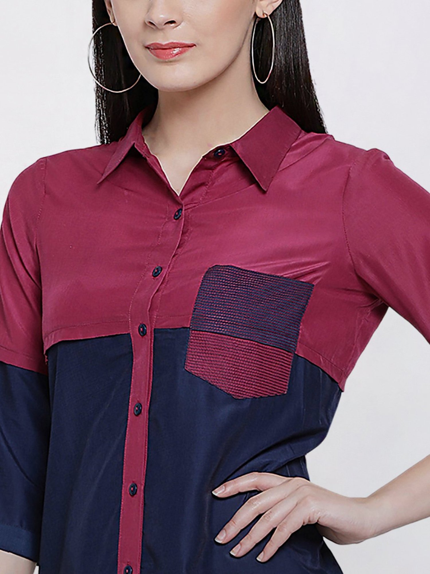 Office & You Navy & Pink Regular Fit Shirt