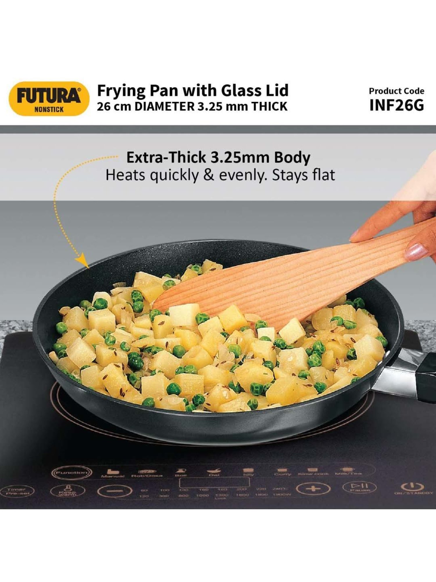 Hawkins Black Aluminium 26 cm Induction Fry Pan With Glass Lid (0.9 L)