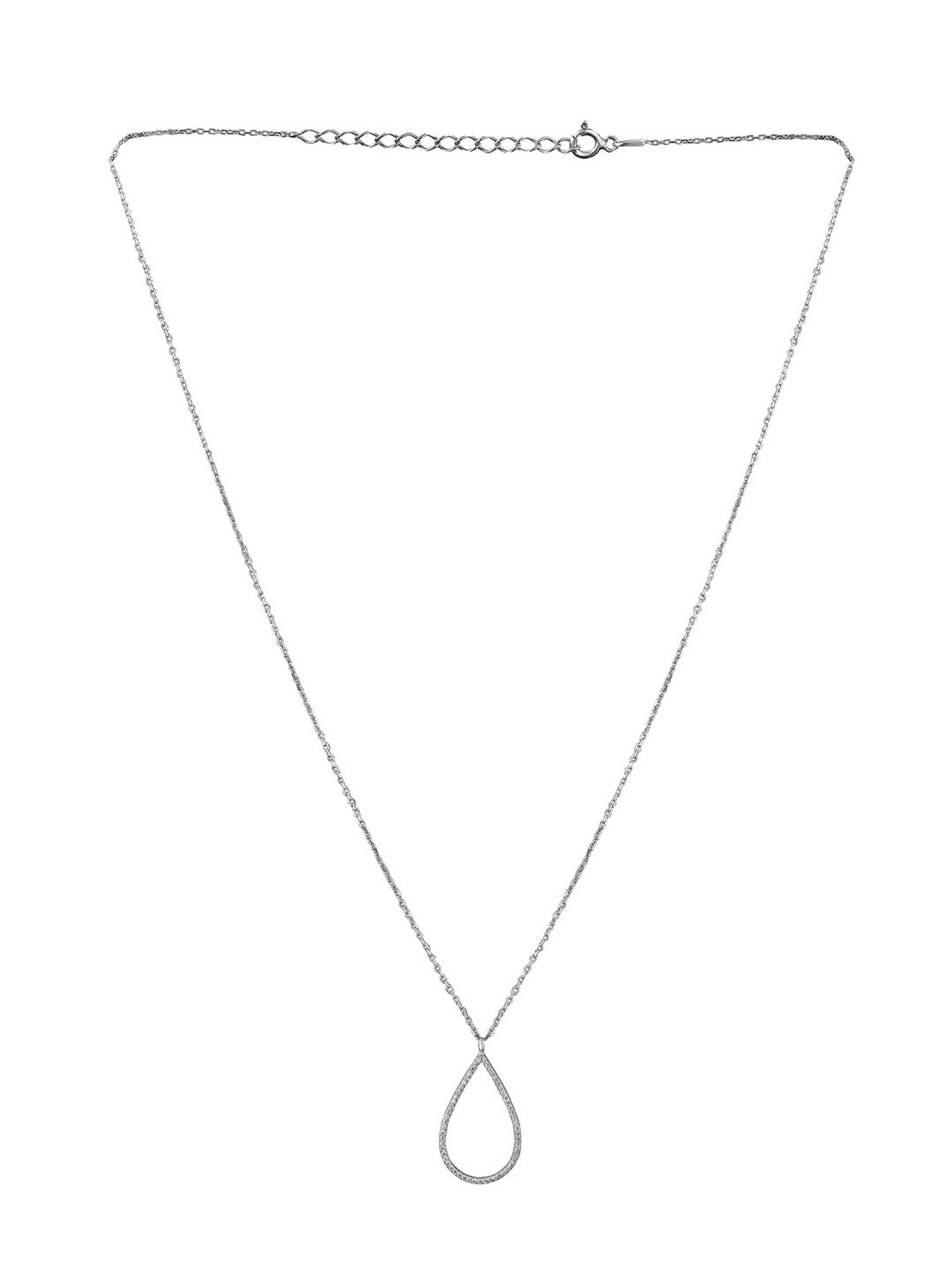 Curio Cottage 92.5 Sterling Silver Hollow Drop Necklace with Cubic Zirconia Stones for Women