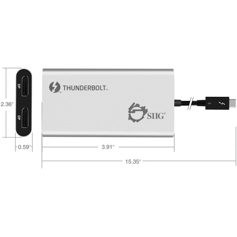 SIIG Thunderbolt V3 (USB-C) to Dual DisplayPort Adapter - DP, 1.2 4K@60Hz - 10.60" DisplayPort/USB A/V Cable for Monitor, Audio/Video Device, Notebook