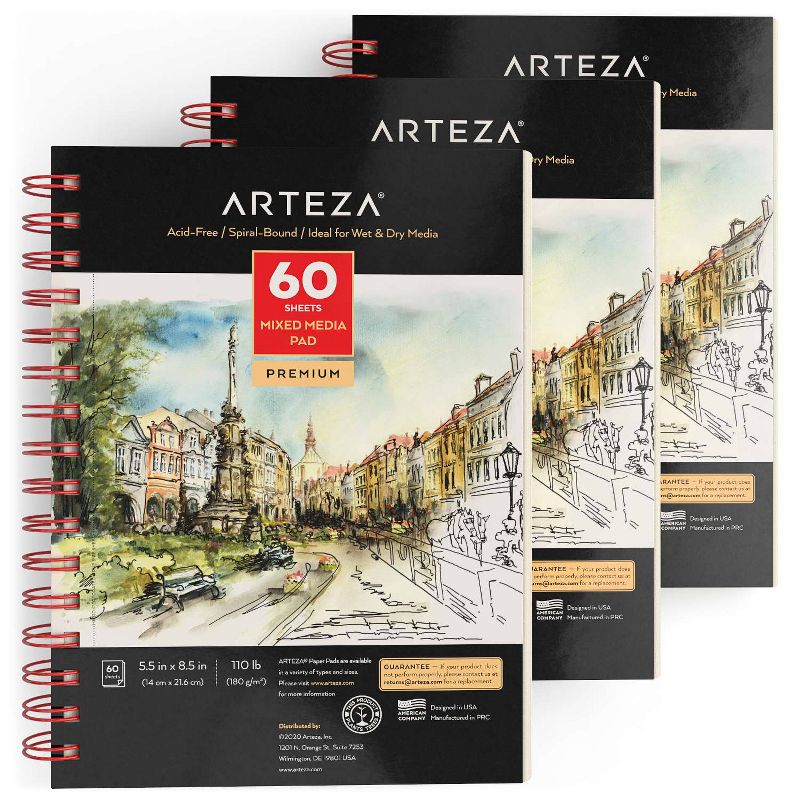 Arteza Mixed Media Pad, 5.5"x8.5", 60 Sheets - 3 Pack (ARTZ-8550)