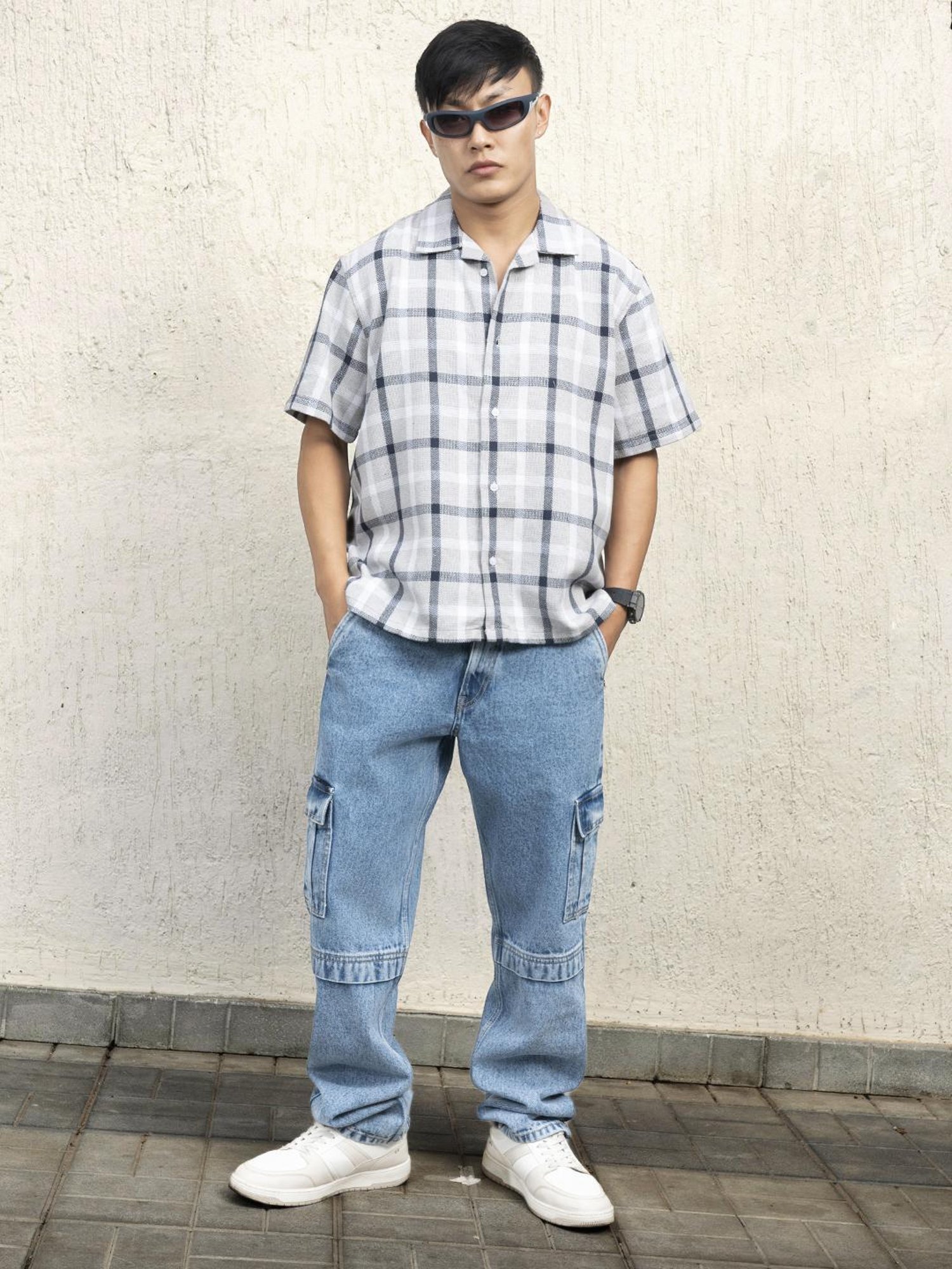 Hubberholme Men Cotton Short Sleeves Oversized Checked Shirt 7