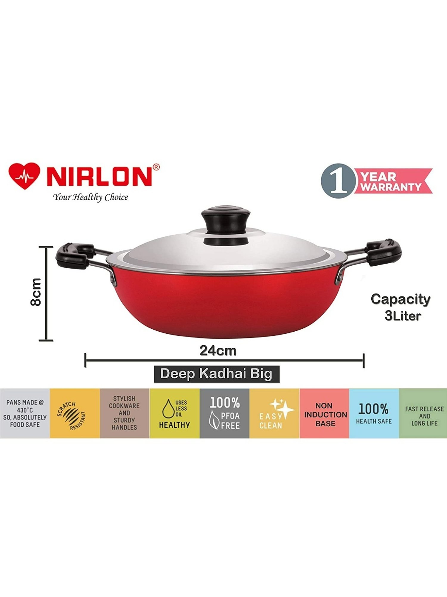Nirlon Red Aluminium Non- Stick Cookware - Set of 4