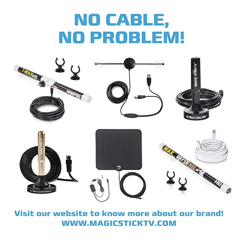 Stick Digital TV Antenna 1080p Antenna TV Digital HD Indoor or Outdoor Signals with 50 to 80 Mile Range with 16ft Long Wire HDTV Antenna Long Range Clear TV Antenna as Seen on Television