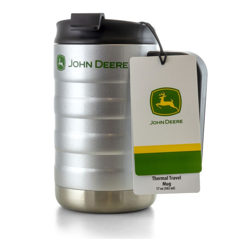John Deere 17 Ounce Stainless Steel Thermal Travel Mug in Silver