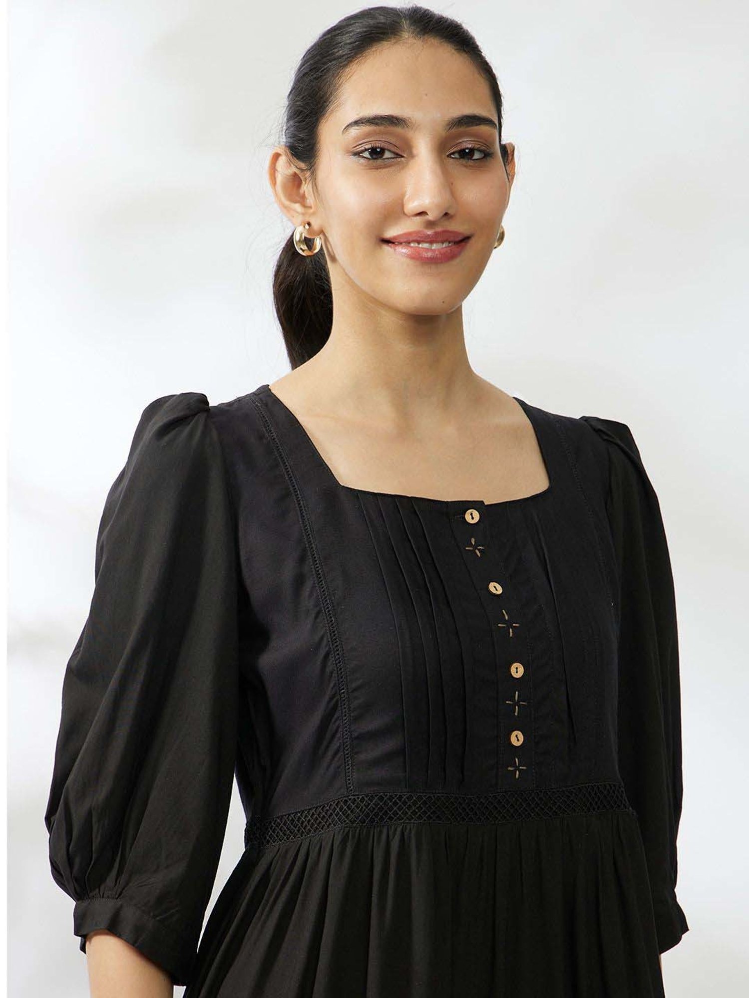 Daali Black Regular Fit A-Line Dress