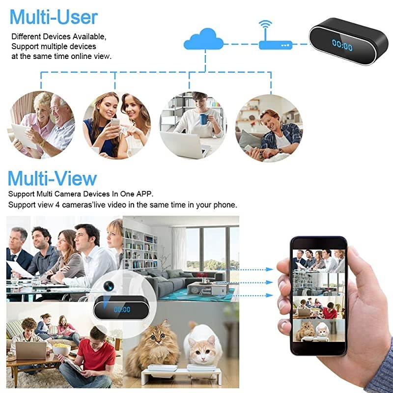 Hidden Camera Clock, WiFi Spy Clock Camera, Wireless Mini Clock Camera  1080P Home Security Camera Motion Detection 140&deg; Angle with Night Vision