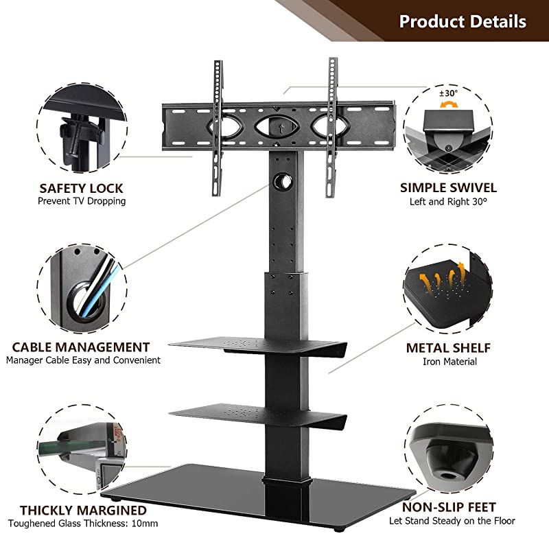 Floor TV Stand with Swivel Mount Height Adjustable for 32 37 42 47 50 55 60 65 inch Plasma LCD LED Flat or Curved Screen TVsCable ManagementRemovableAdjustable Shelf