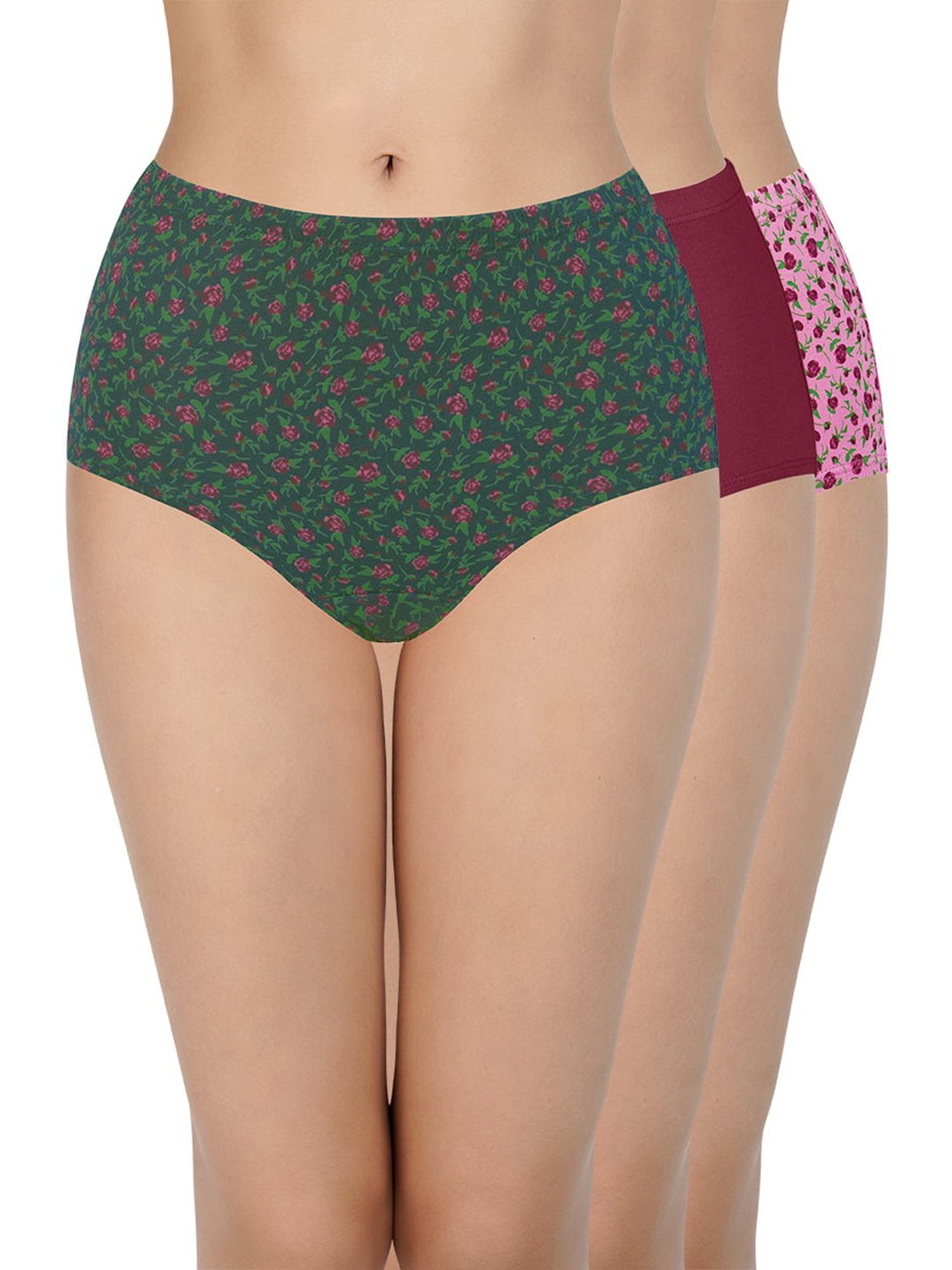 Every De by Amante Pink & Green Cotton Printed Panties - Pack Of 3