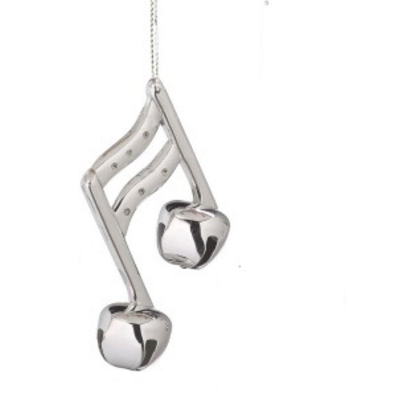 Ganz 4.5" Shiny Silver Sixteenth Note Music Note Jingle Bell Christmas Ornament