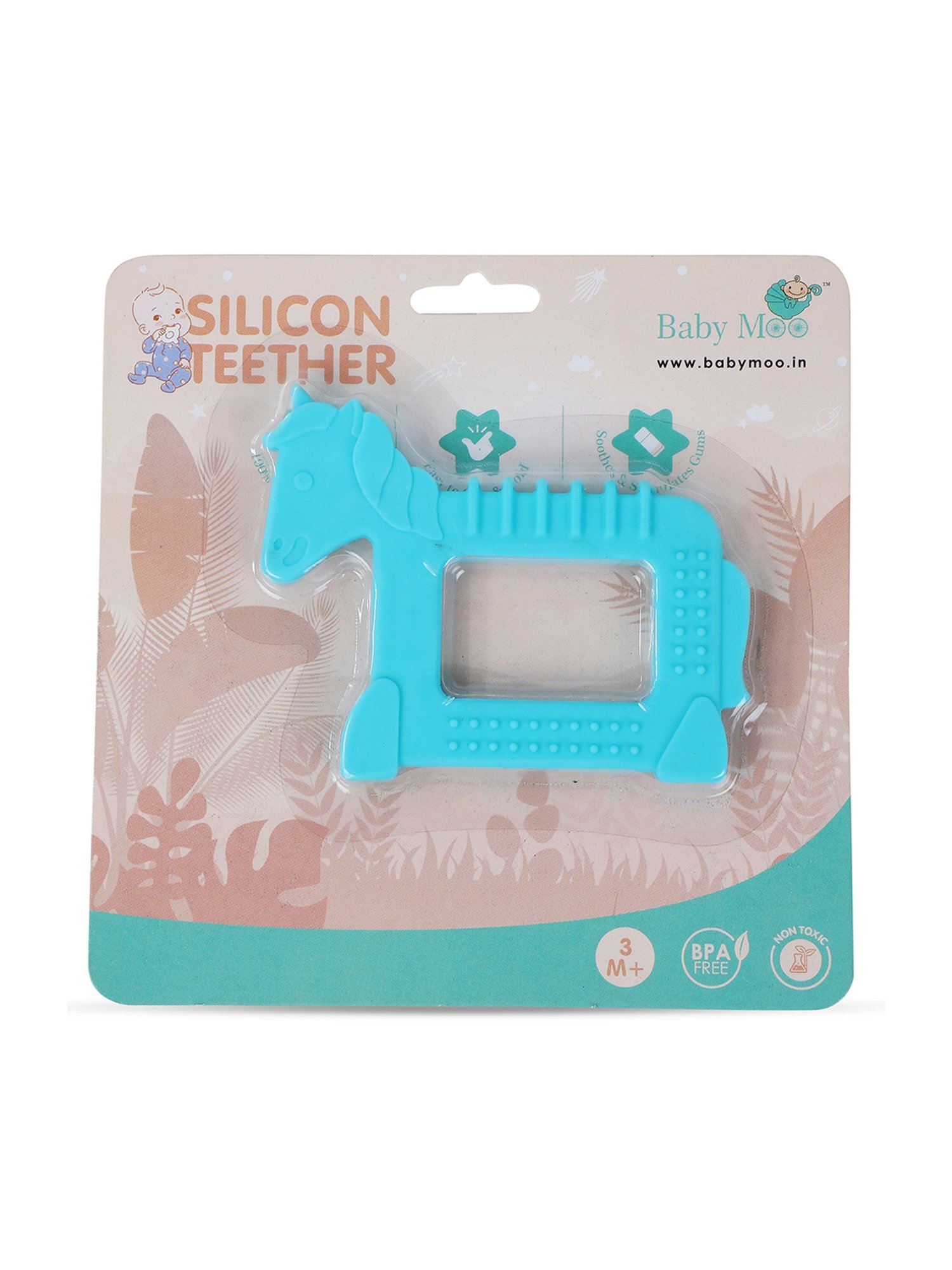 Baby Moo Kids Blue Unicorn & Pink Hippo Soothing Silicon Teether (BPA & Toxin Free, Pack of 2)