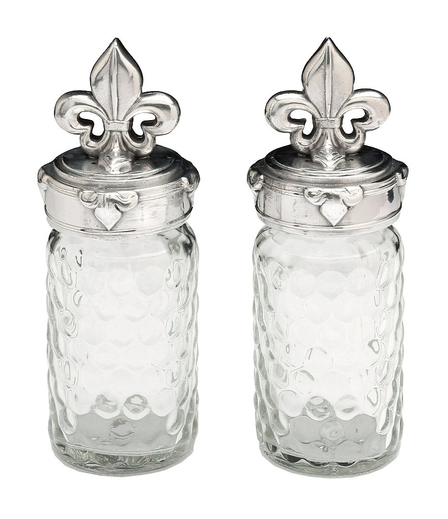 Arthur Court Fleur-de-Lis Honeycomb Glass Salt & Pepper Shaker Set