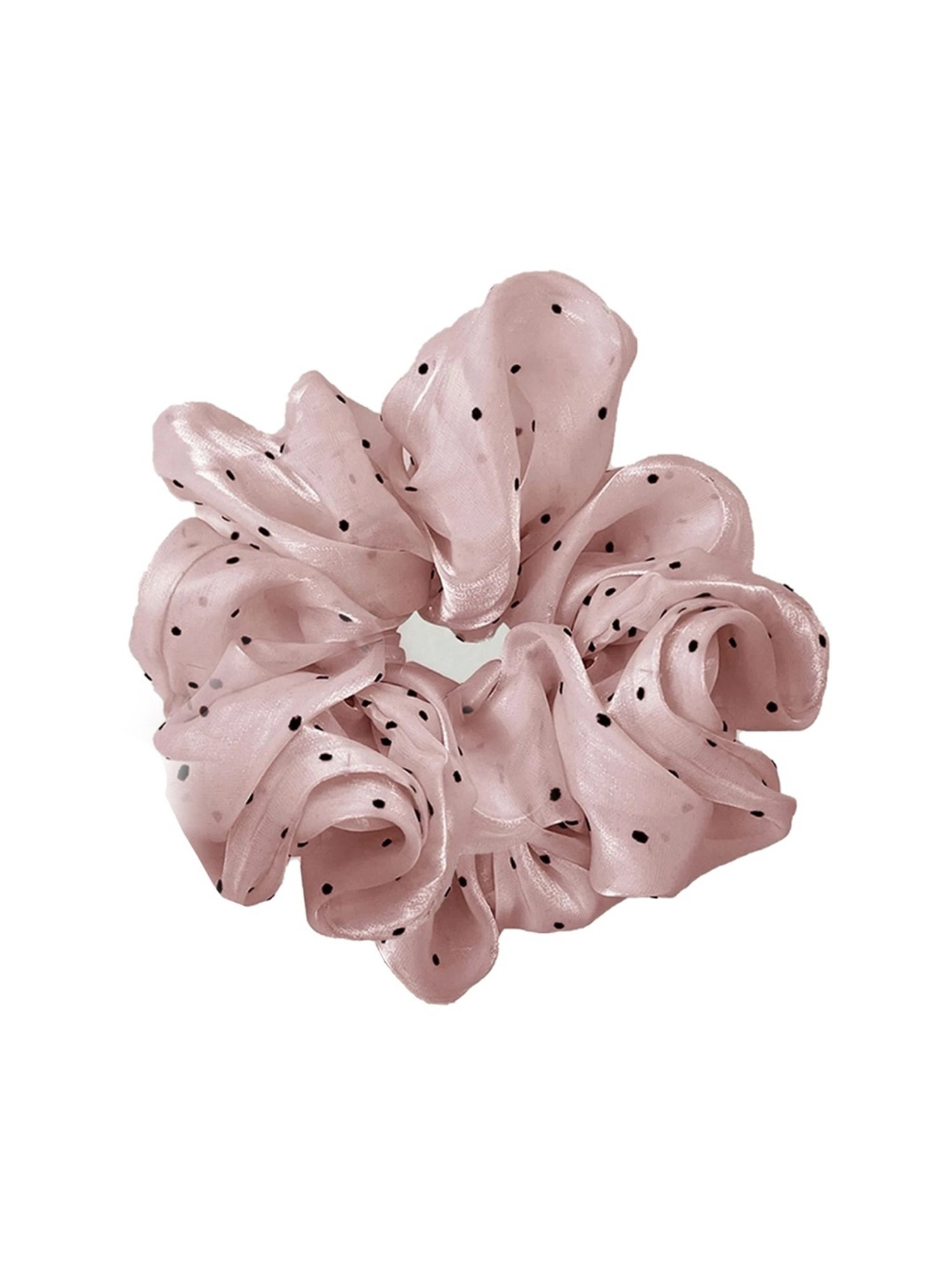 OOMPH Pink Shimmer Organza Polka Dots Big Large Scrunchy Rubber Band Hair Tie Ponytail Holder