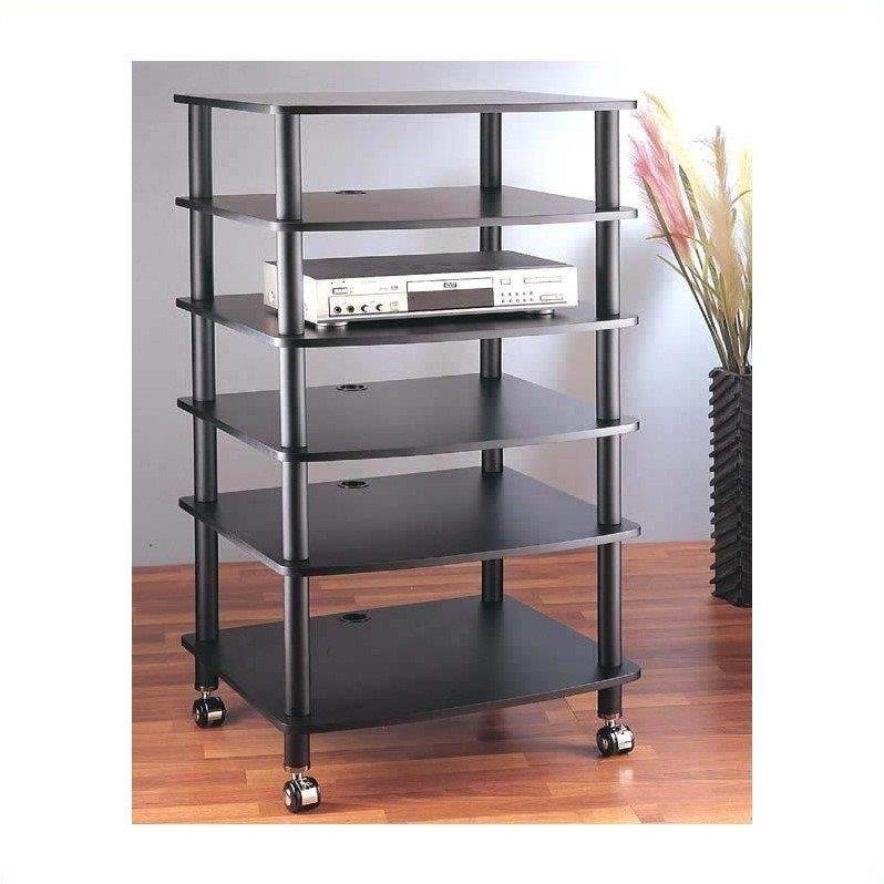 VTI Manufacturing AR406SC 4 Silver Poles 6 Cherry Shelves With Caster AV Stand