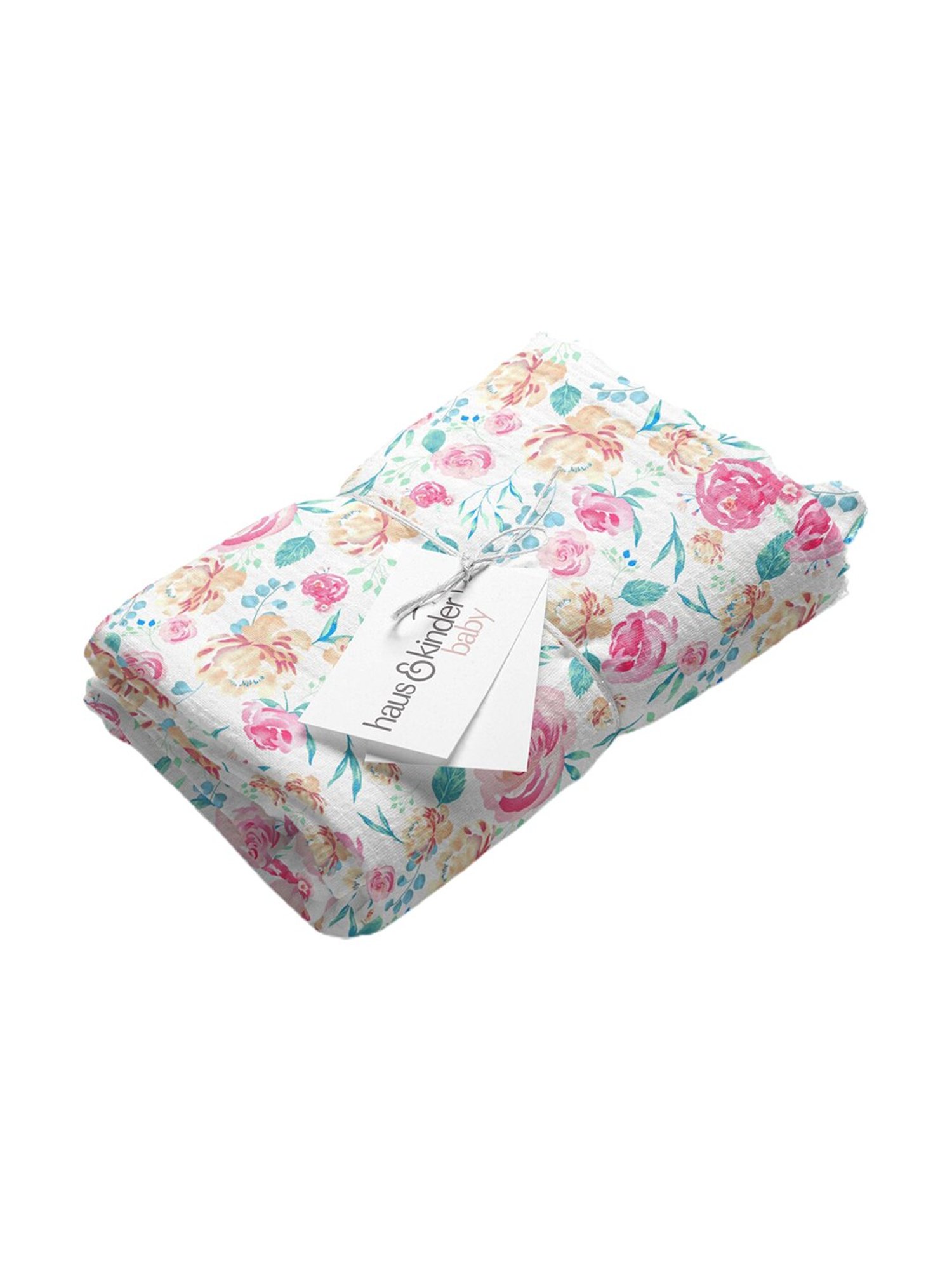 Haus & Kinder Printed Pink 40 TC Cotton New Born Swaddle Wrap - Set of 2