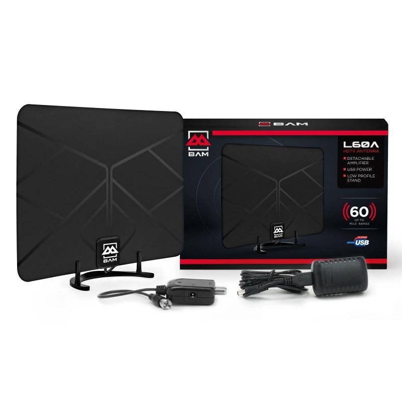 BAM 60-Mile Digital HD TV Antenna - Indoor OTA (Over the Air) VHF / UHF Amplified HDTV Receiver
