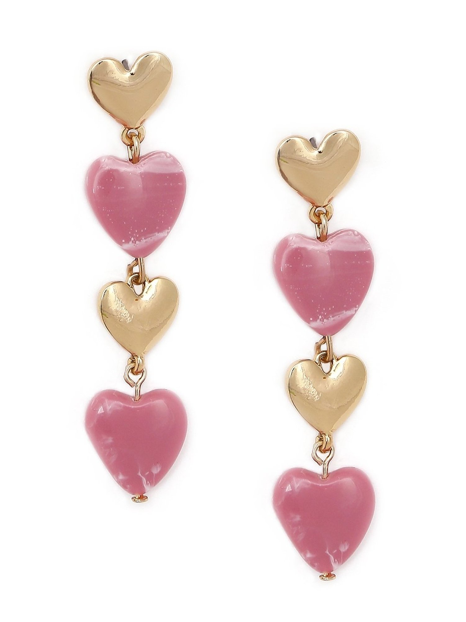 Lilly & Sparkle Gold-Toned Pink and Gold Heart Dangler Earrings