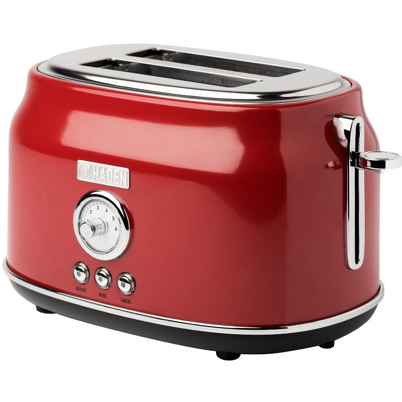 Haden Dorset Wide Slot Stainless Steel 2 Slice Retro Toaster & Dorset 1.7 Liter Stainless Steel Electric Water Kettle, Red