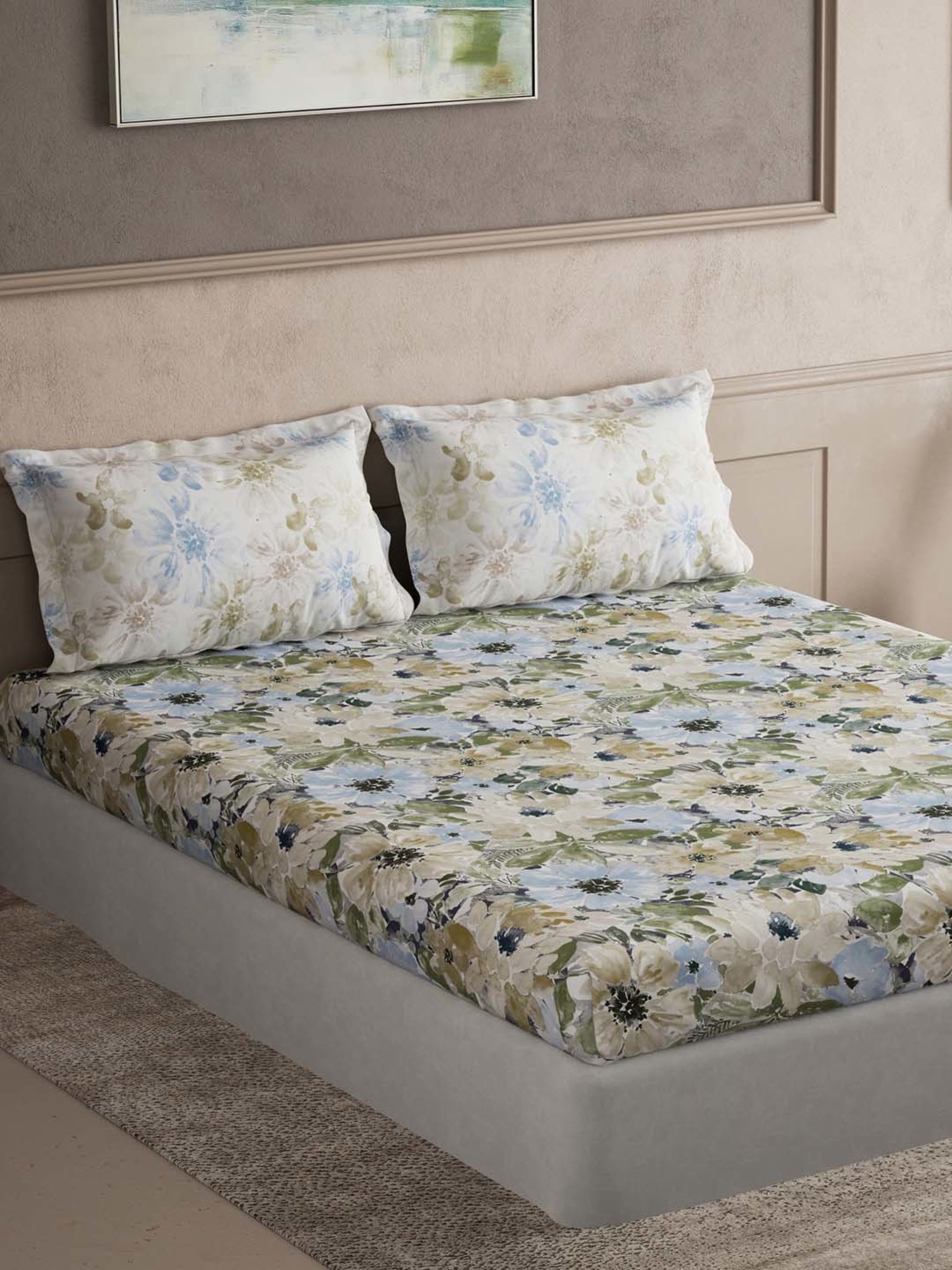 Ddecor Live beautiful The Elemental Blue 144 TC Cotton Queen Bedsheet with 2 Pillow Covers