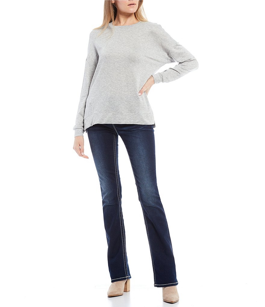 Moa Moa Long-Sleeve Side-Slit Knit Sweatshirt