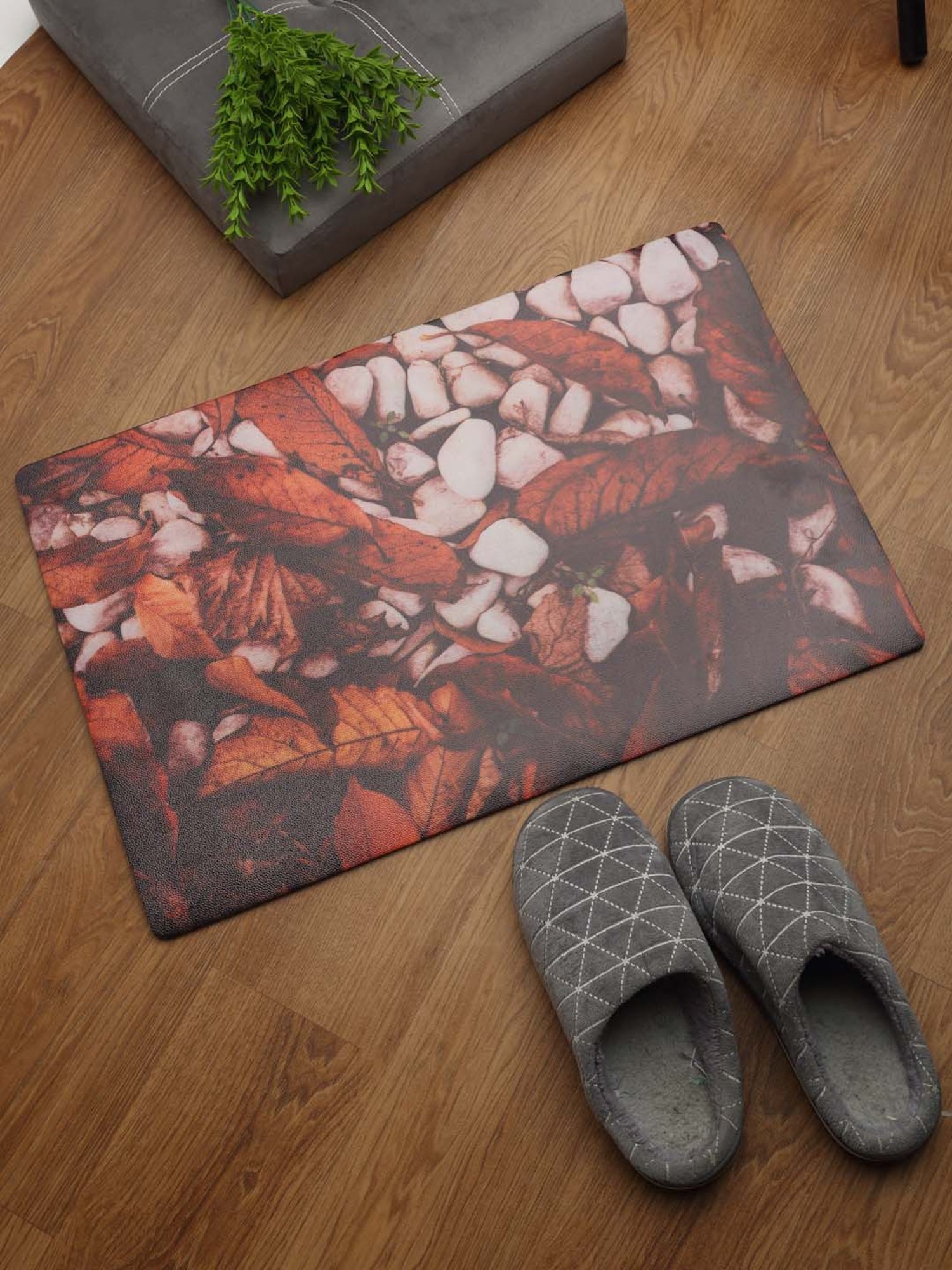 HOSTA HOMES Brown & White PVC Anti-Skid Door Mat - Set of 1