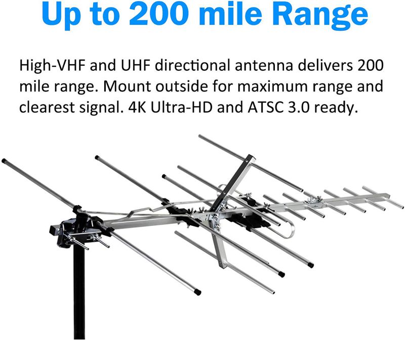 [Newest 2020] Five Star TV Antenna Indoor/Outdoor Yagi Satellite HD Antenna with up to 200 Mile Range - Attic or Roof Mount TV Antenna, Long Range Digital OTA Antenna for 4K 1080P with Mounting Pole