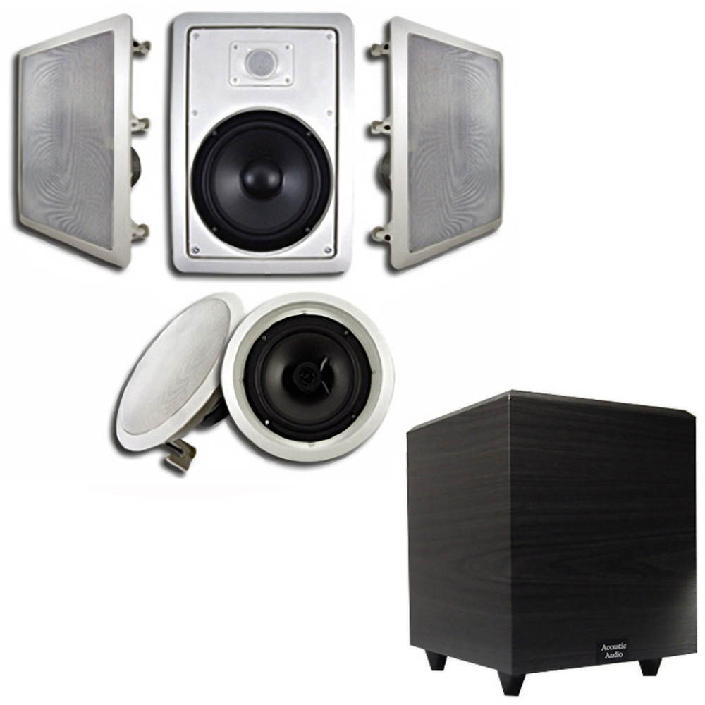 Acoustic Audio 5.1 Speaker System Flush Mount 5 Speaker Set and 6" Powered Sub