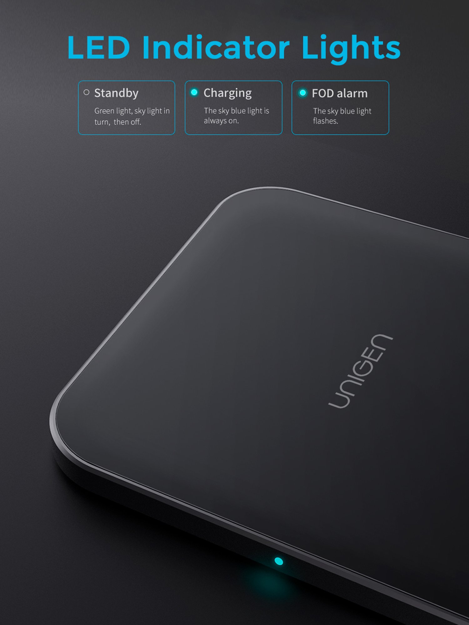 UNIPAD 150 15W Fast Wireless Charging Pad with Type-C PD | Premium Glass Top Finish