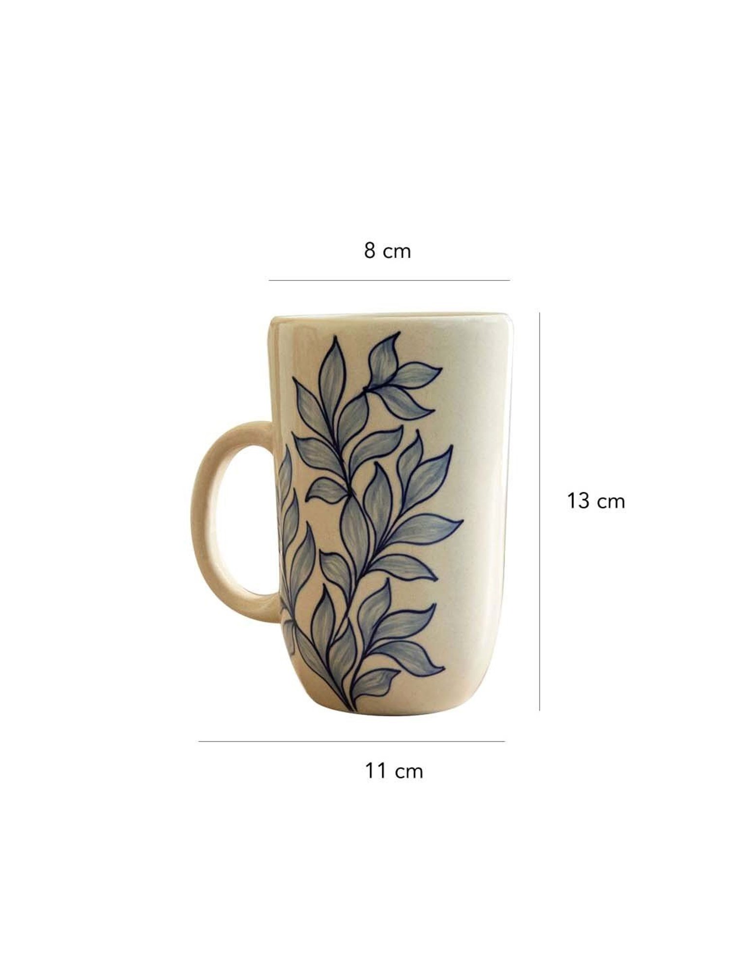 Ellementry Livada Off-White & Blue Ceramic Tall Mug (0.5 L)