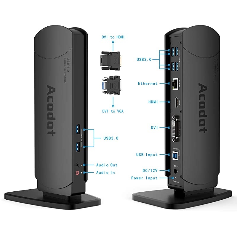 USB 30 Universal Laptop Docking Station  Dual Monitor Dock Support Windows Equipped with Dual HDMI and DVIVGA Gigabit Ethernet Audio 6 USB Ports