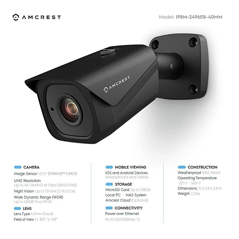 4K Security Camera System w/ 4K 8CH PoE NVR, (4) x 4K (8-Megapixel) IP67 Weatherproof Metal Bullet POE IP Cameras, 2.8mm Lens, Pre-Installed 2TB Hard Drive, NV4108E-HS-IP8M-2496EB4-2TB (Black)