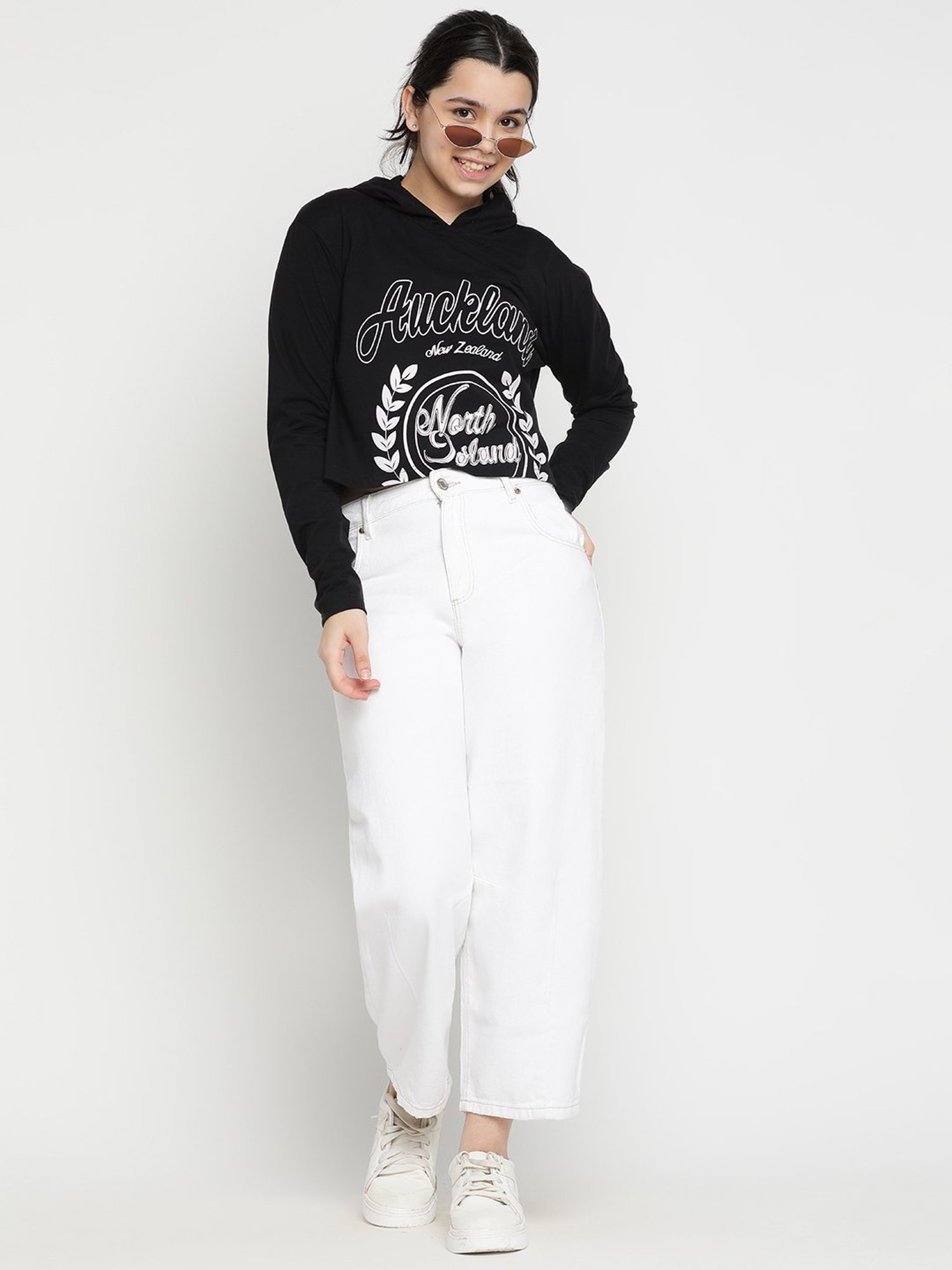 Lil Tomatoes Kids Black Graphic Print Full Sleeves Crop Top