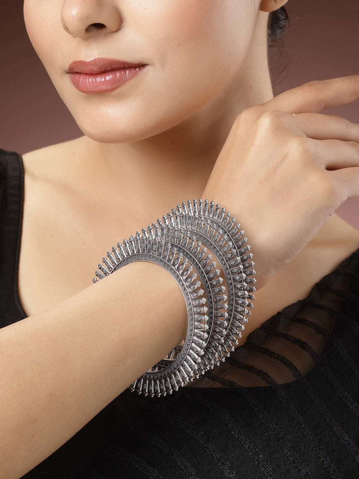 NVR Silver-Plated German Silver Oxidized Bangles for Women - Set of 4