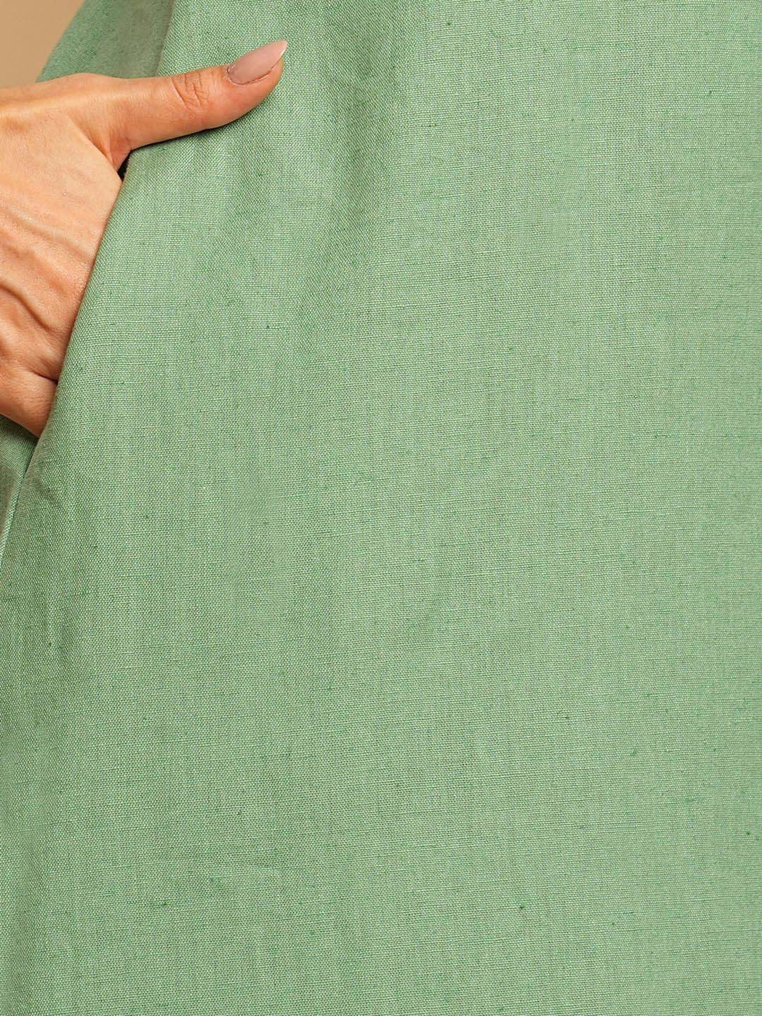 Kami Kubi Green Cotton Embroidered A Line Kurta