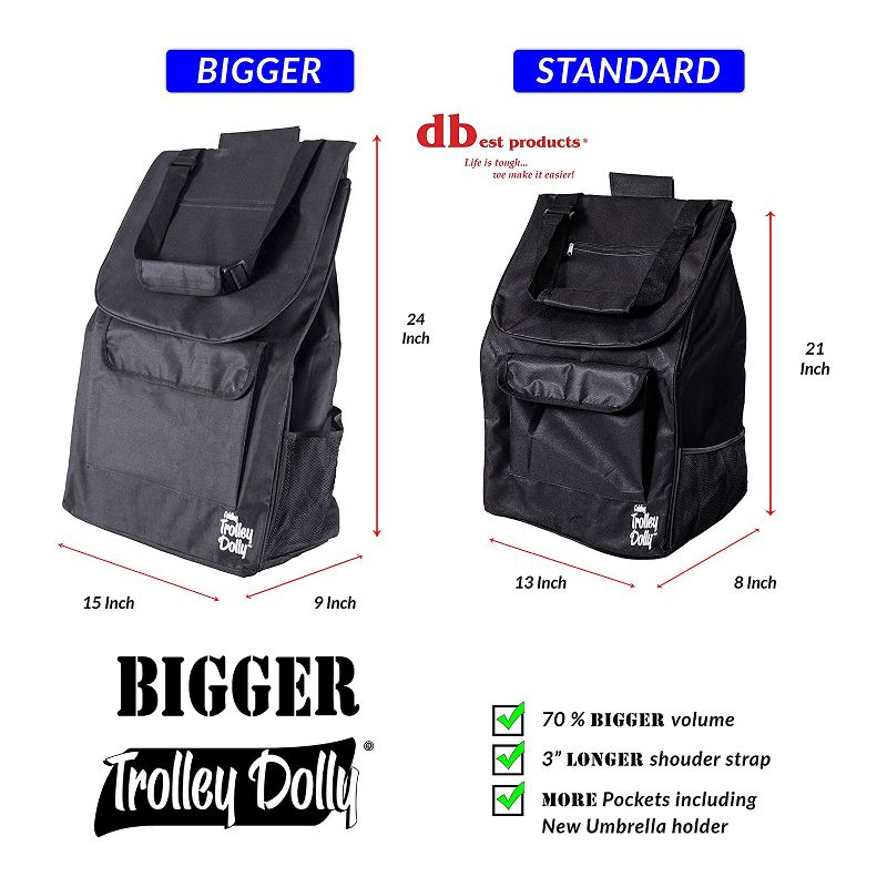 dbest products Bigger Foldable Collapsible Grocery Shopping Cart Rolling Utility Wagon Trolley Dolly with Oversized Wheels, Black