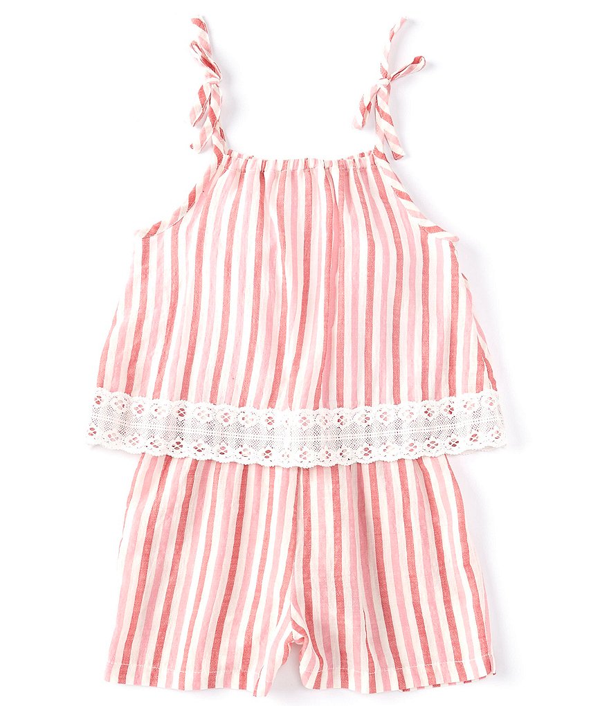 Bonnie Jean Little Girls 4-6X Stripe Lace-Trim Popover Romper
