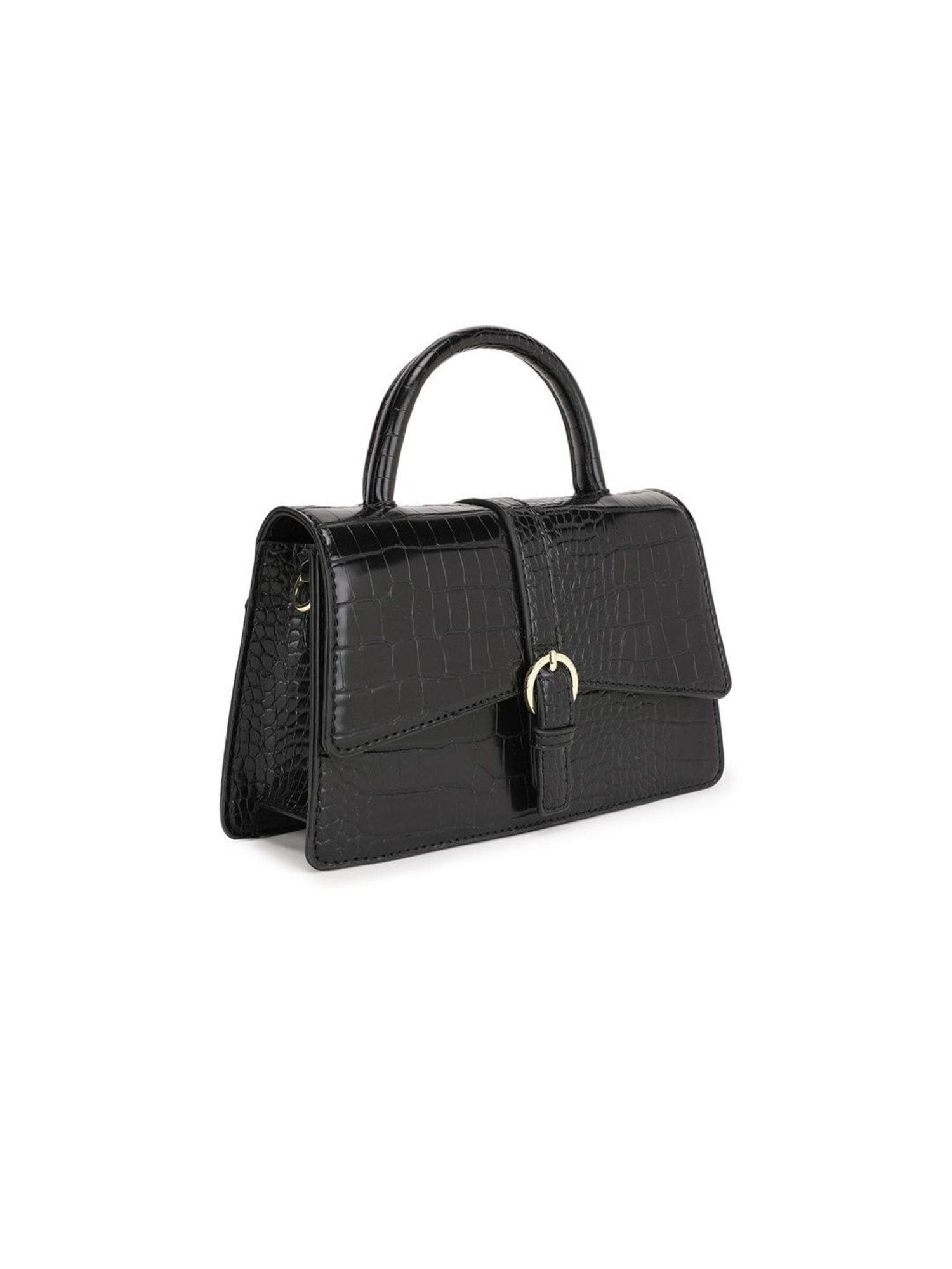 Tyra Isla Black Textured Faux Leather Satchel Handbag