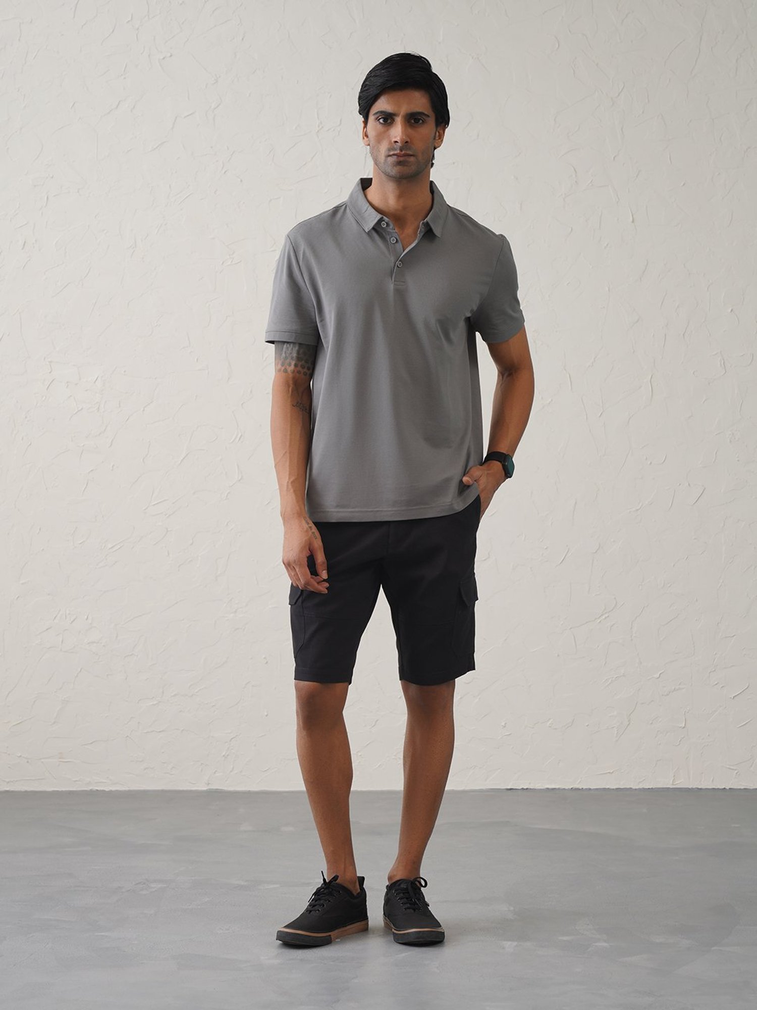 MinusOne Black Slim Fit Cargo Shorts