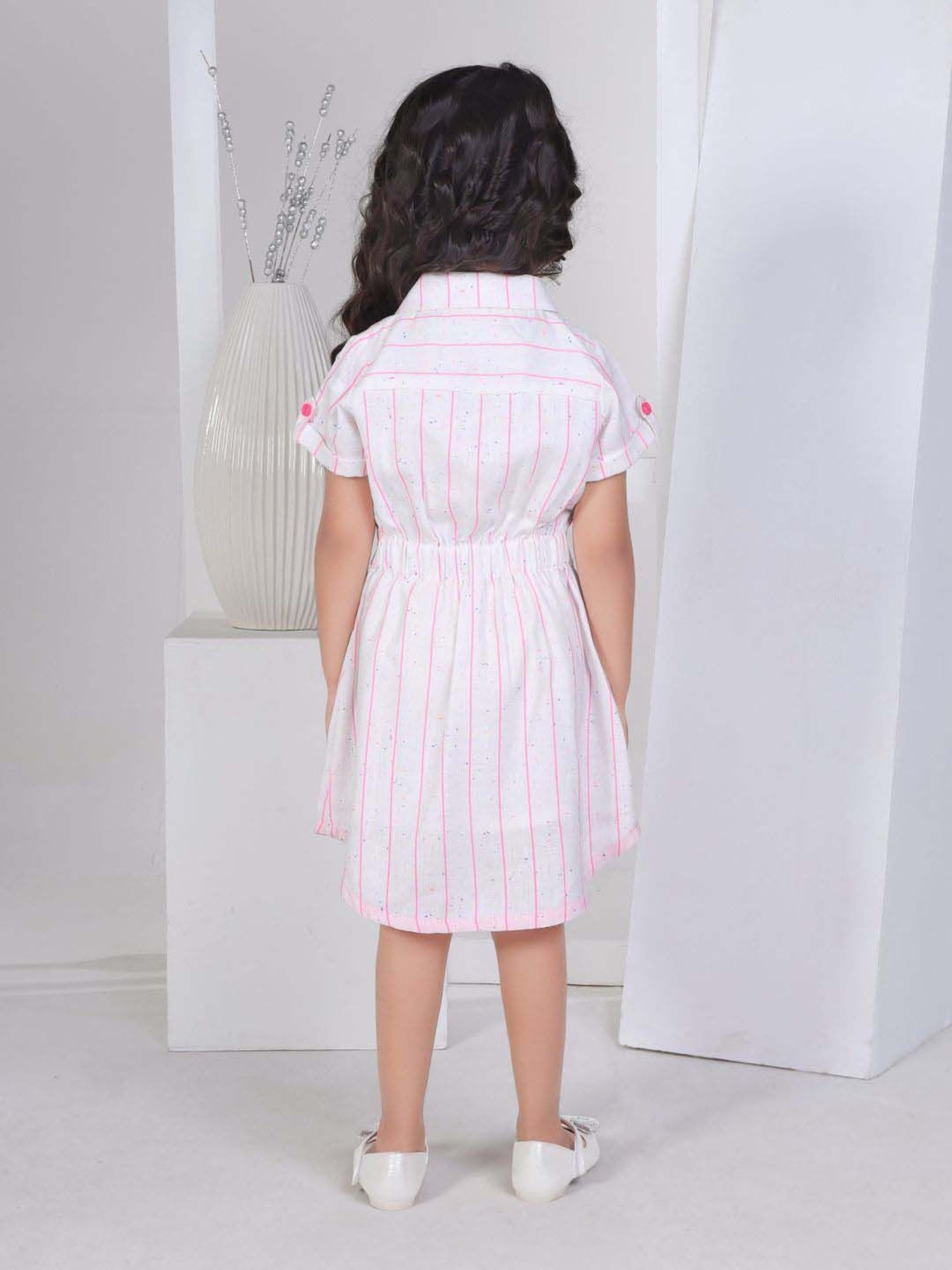 Peppermint Girls Pink Cotton Striped Dress