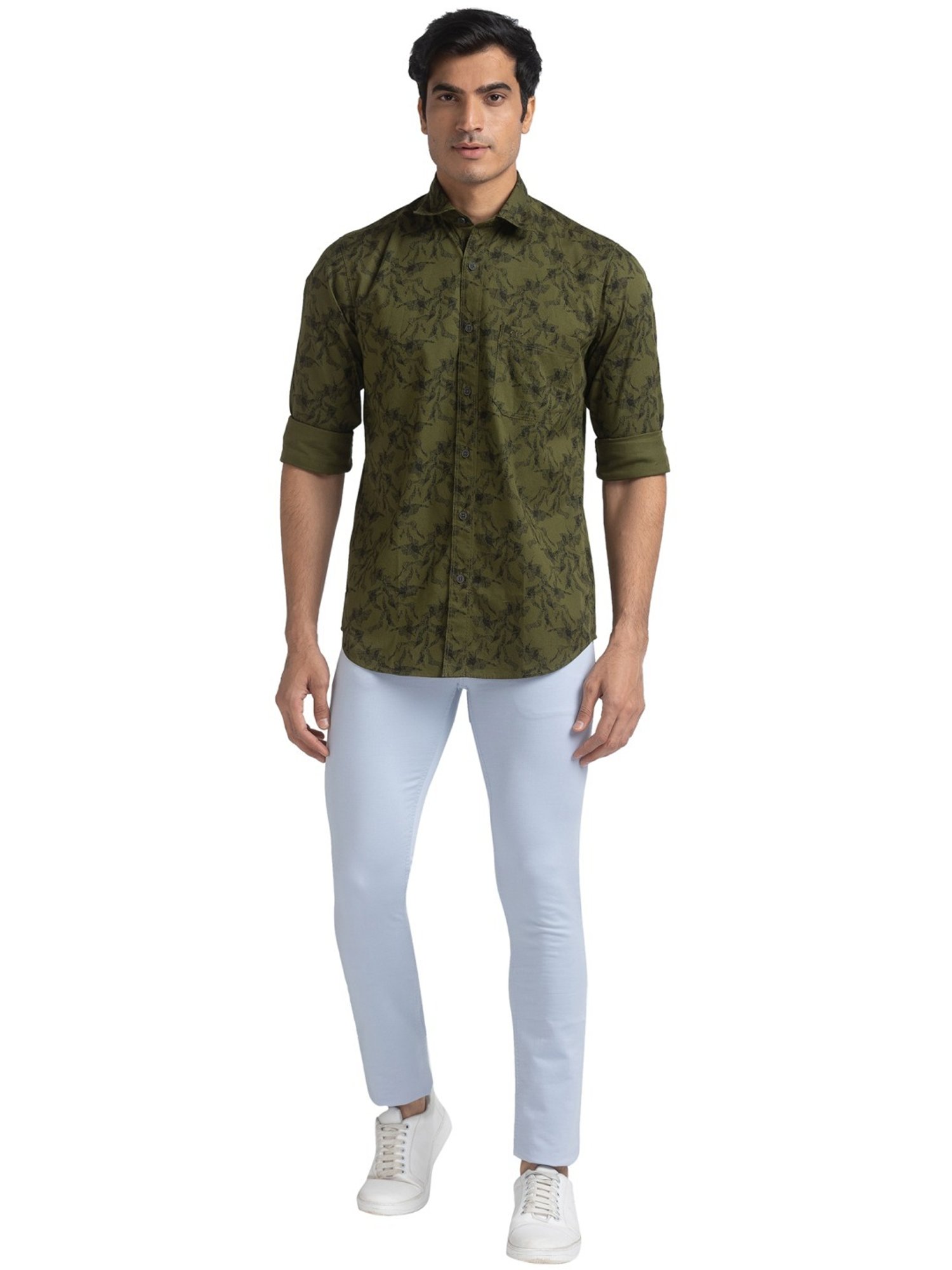 ColorPlus Green Pure Cotton Tailored Fit Printed Shirt