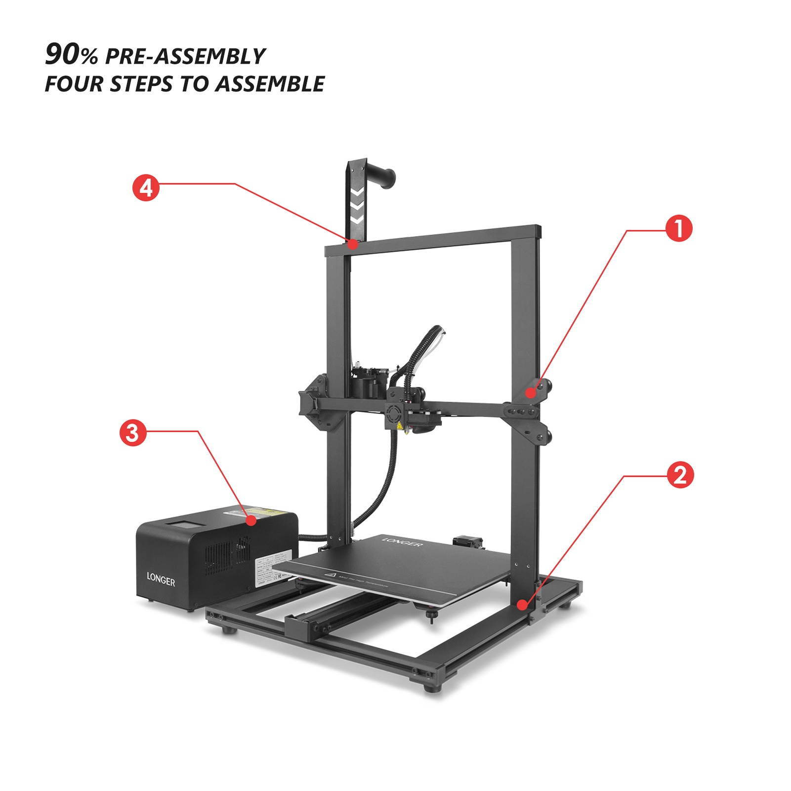 LONGER LK1 3D Printer 90% Pre-Assembled with 2.8 Inch Color TouchScreen 300x300x400mm Large Print Size Full Metal Body Filament Detector Resume Printing Tempered Glass Plate Safer Printing