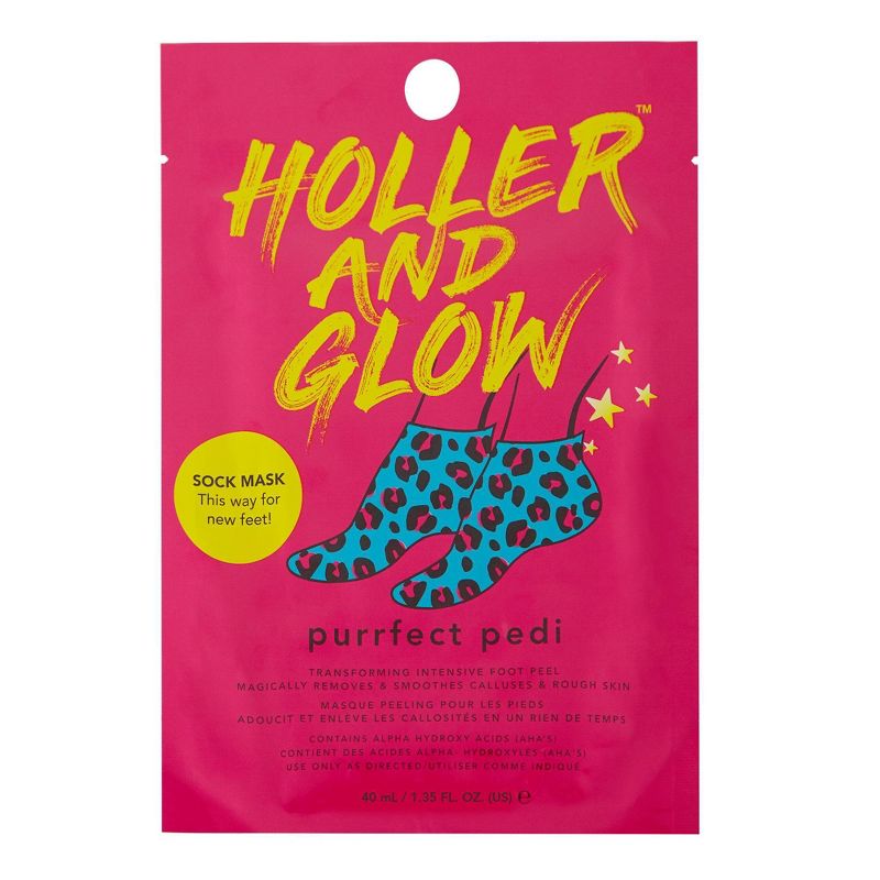 Holler and Glow Purrfect Pedi Intensive Transforming Foot Peel Sock Mask - 1.35 fl oz