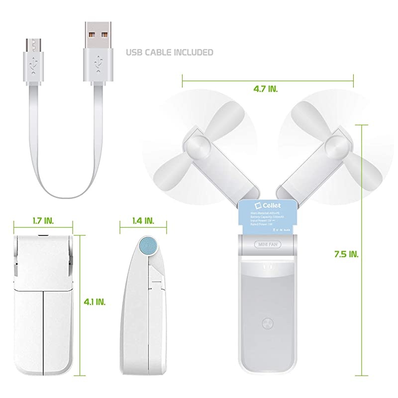 Portable Mini Air Cooling Fan 500mAh USB Charged. Durable Light Weight Double Fan Heads Ideal for at Home, Office, Travel, Hiking, Running, Sports, and Other Outdoor Summer Activities